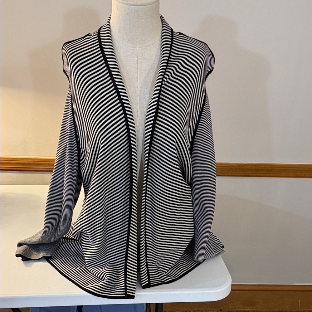 Talbots Black and White Striped Cardigan